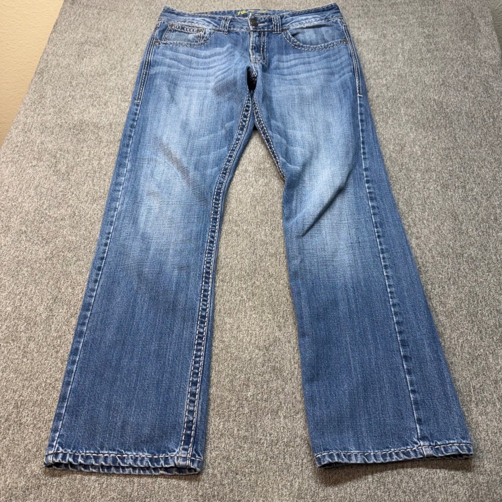 Rock 47 by Wrangler Mens Slim Straight Jeans Blue Thick Stitch 33x32 MR847KO